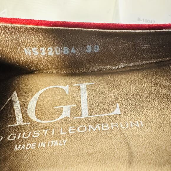 AGL Shoes Women 9 Red Suede Metal Grommets Slip On Ballet Flat Comfort Round Toe - Picture 10 of 11